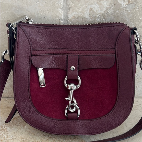 Rebecca Minkoff Elegant Burgundy Leather & Suede Women's Crossbody Bag - Picture 2 of 9